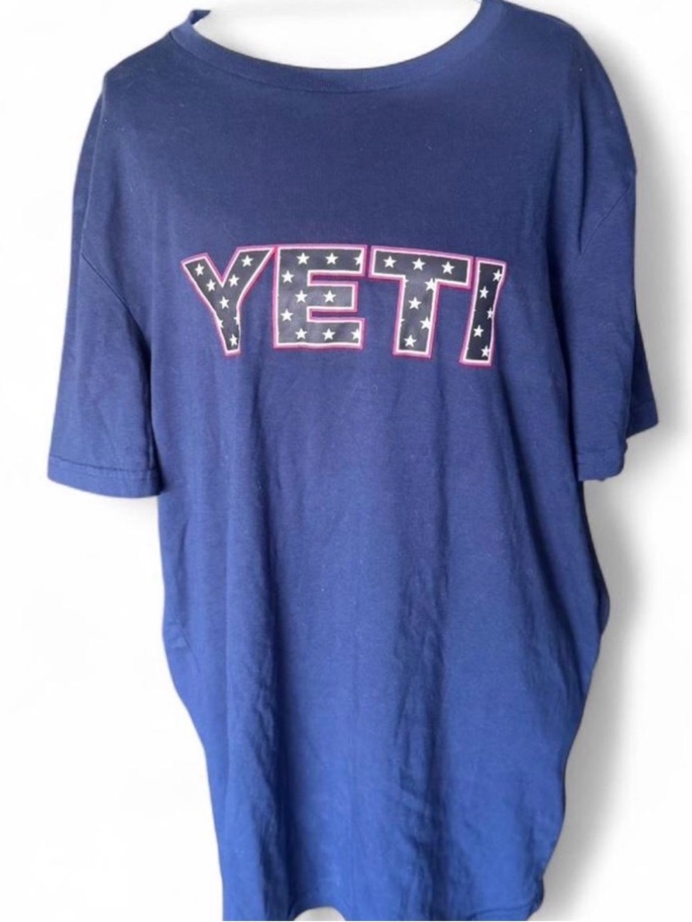 Navy blue YETI t-shirt with red & white stars, Size: XL